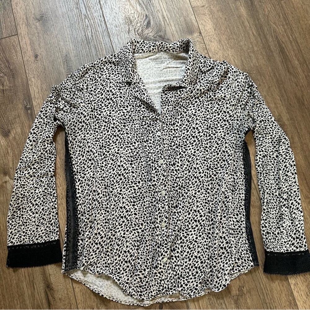 Victoria’s Secret Pajama Lounge Top Animal Print Lace Modal Small - Picture 1 of 10